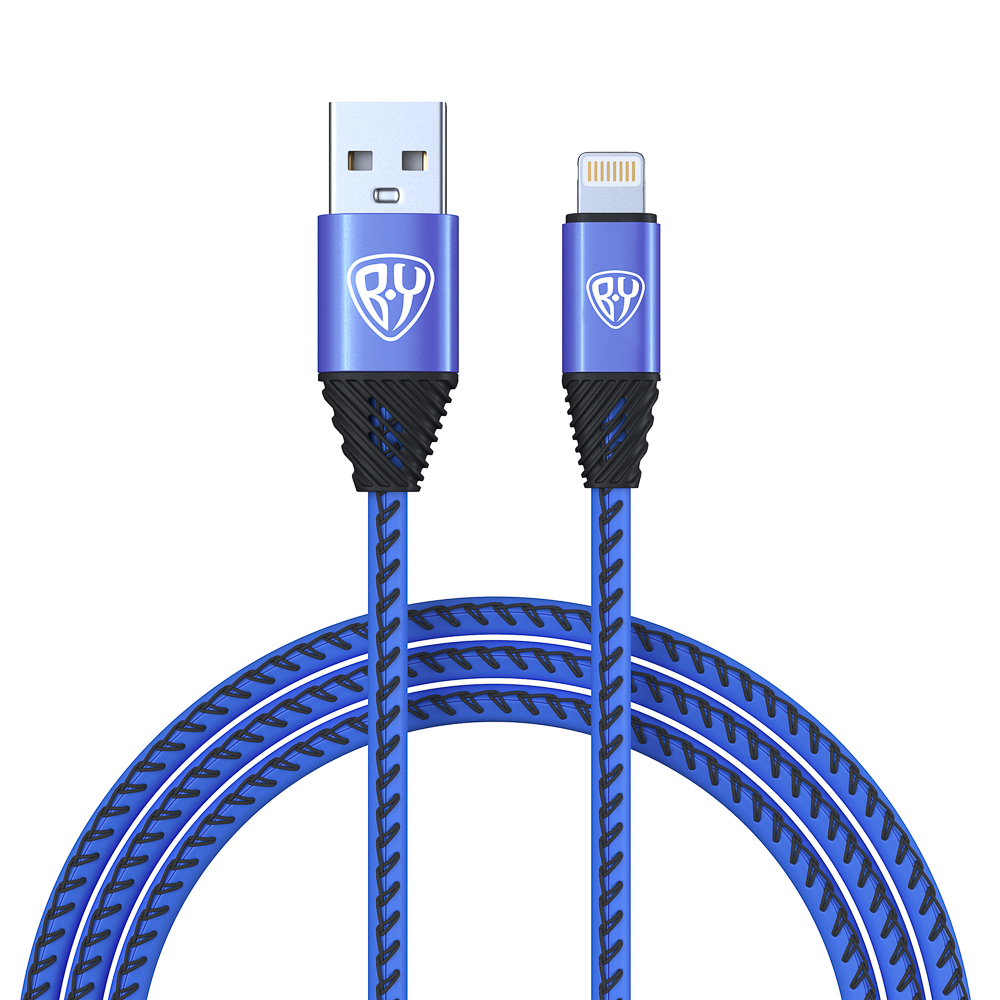 Кабель для зарядки USB(A)-iP BY Премиум, 1м, 2А, кожаная оплётка, синий, арт.№ 931-376