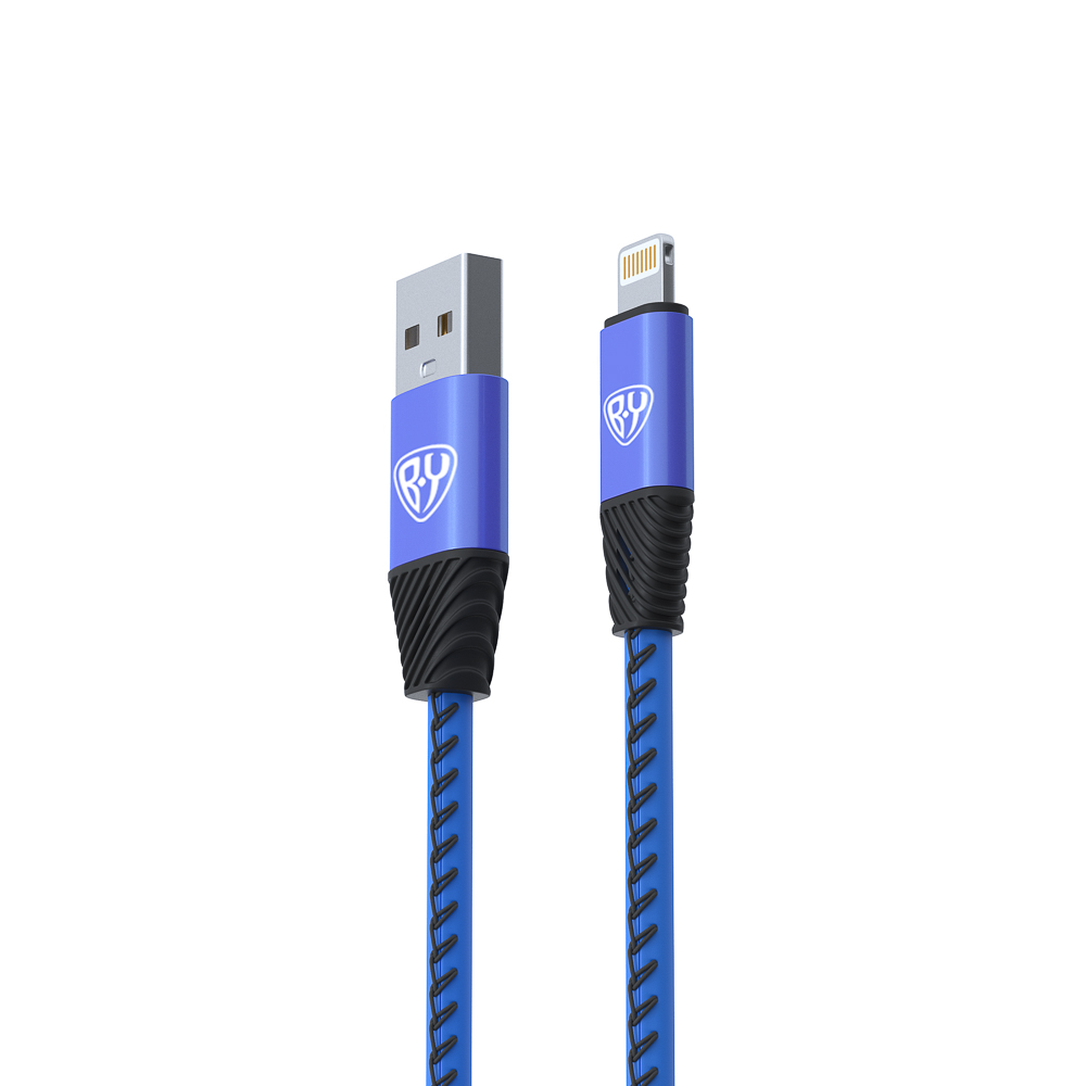 Кабель для зарядки USB(A)-iP BY Премиум, 1м, 2А, кожаная оплётка, синий, арт.№ 931-376