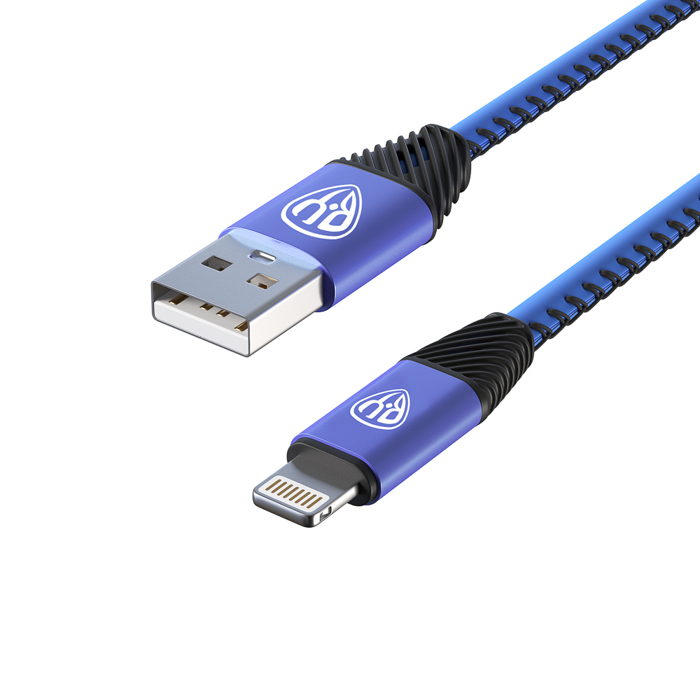 Кабель для зарядки USB(A)-iP BY Премиум, 1м, 2А, кожаная оплётка, синий, арт.№ 931-376