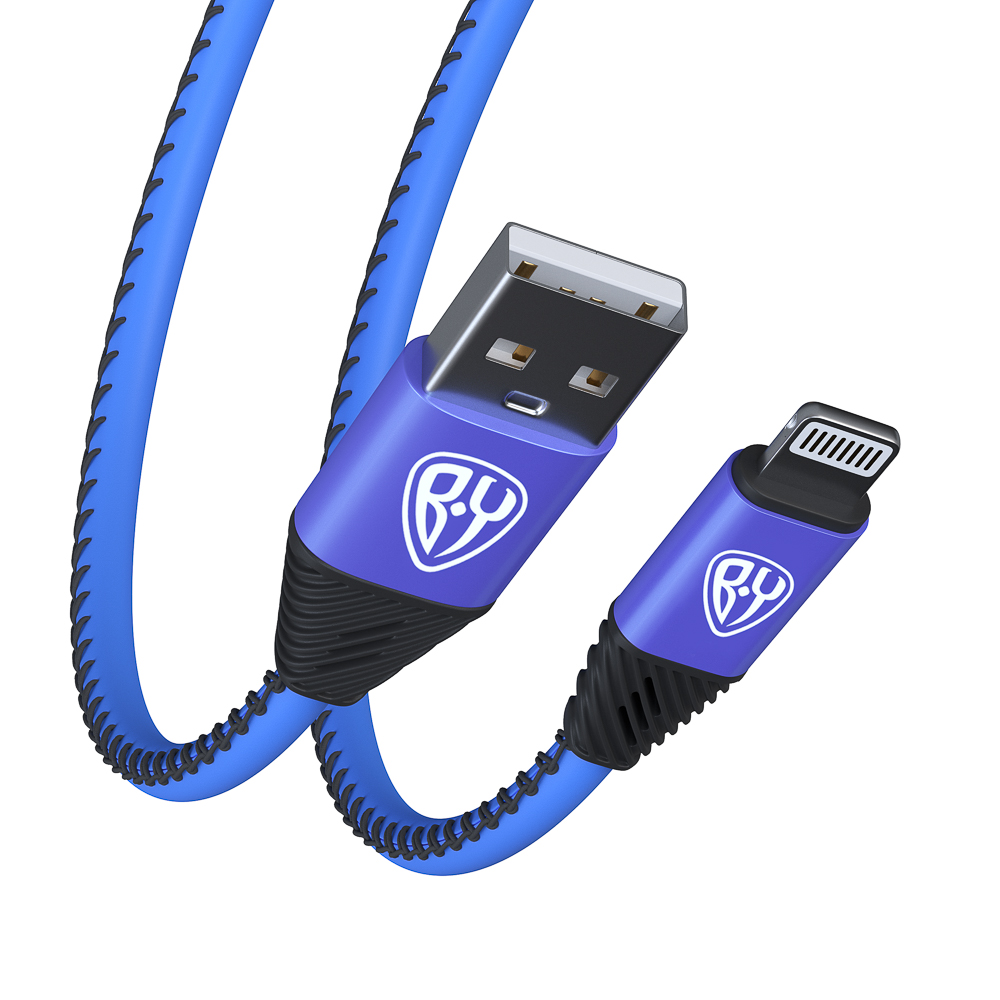 Кабель для зарядки USB(A)-iP BY Премиум, 1м, 2А, кожаная оплётка, синий, арт.№ 931-376