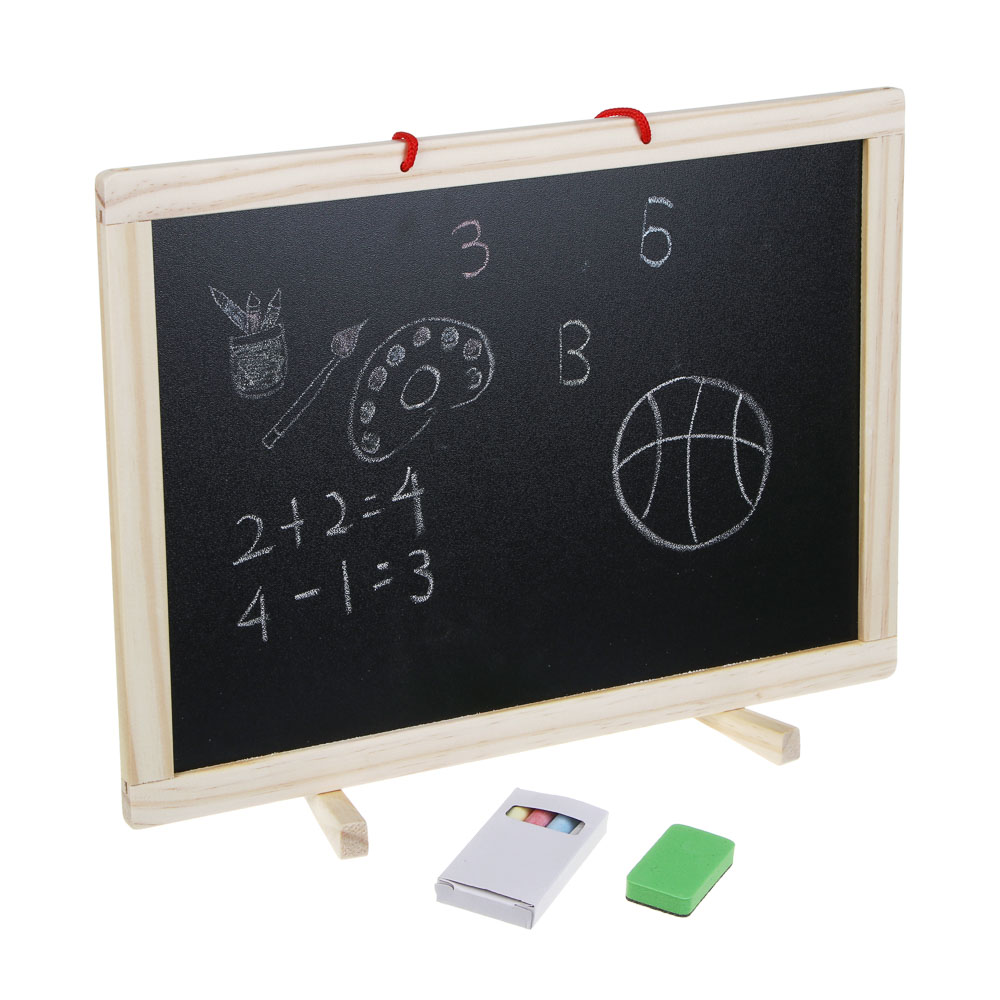 ИГРОЛЕНД Доска магнитно-маркерная + алфавит, цифры, маркер, мелки 4шт, губка, 37х28см, дер, пластик, арт.№ 284-145