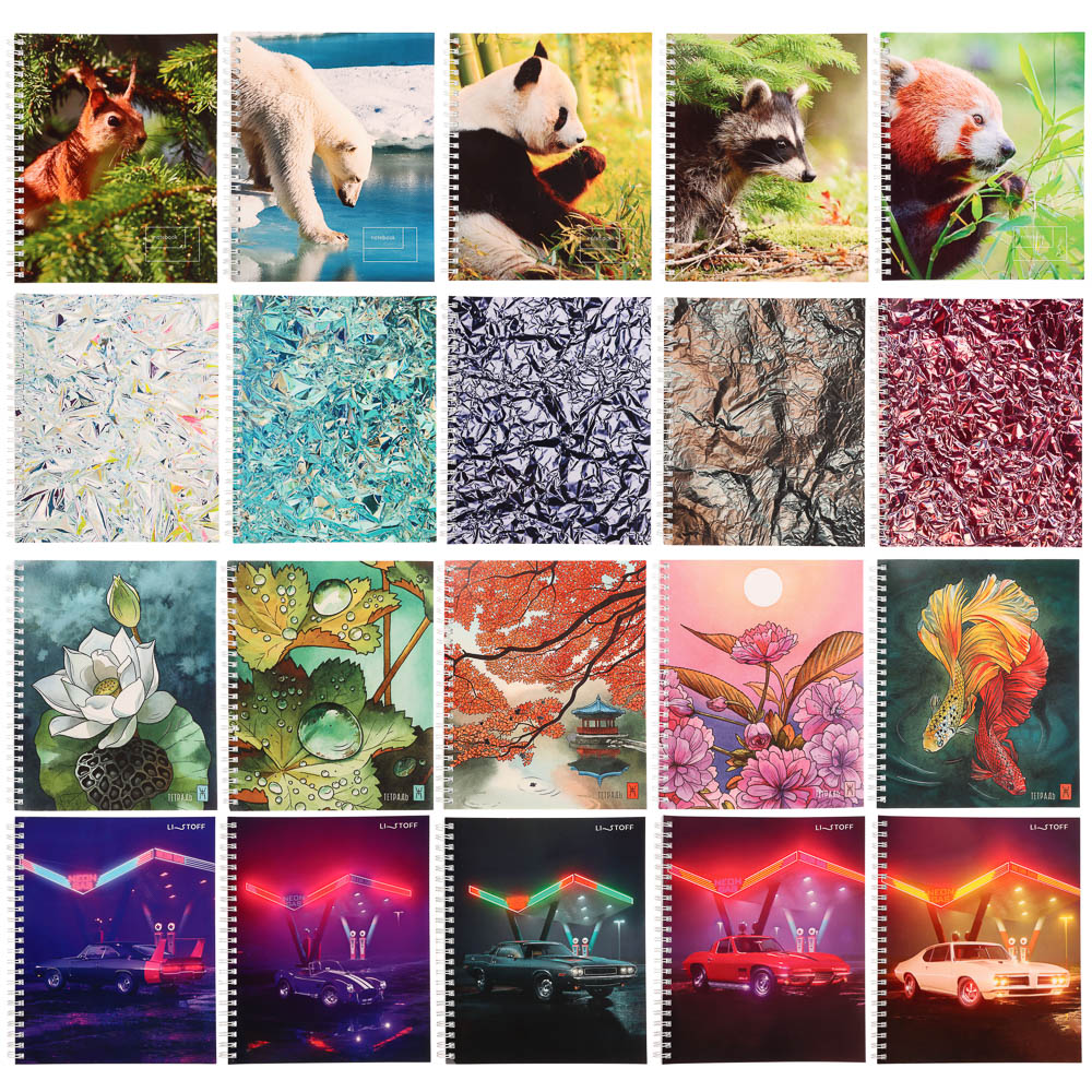 Тетрадь 80 л., А5, БЕЛЫЕ ЛИСТЫ, в клетку, обл.мел. картон, на спирали, микс, арт.№ 578-177