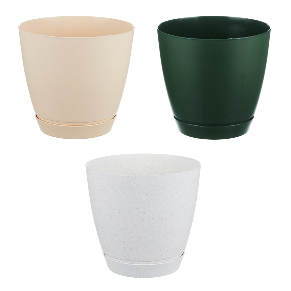 Кашпо "Камея" с поддоном 1,4л, полипропилен, белый / бежевый / терракот, арт.№ 164-175