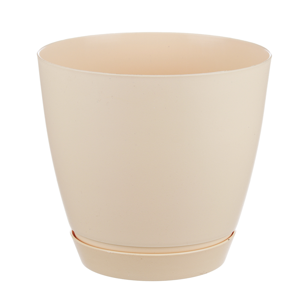 Кашпо "Камея" с поддоном 1,4л, полипропилен, белый / бежевый / терракот, арт.№ 164-175