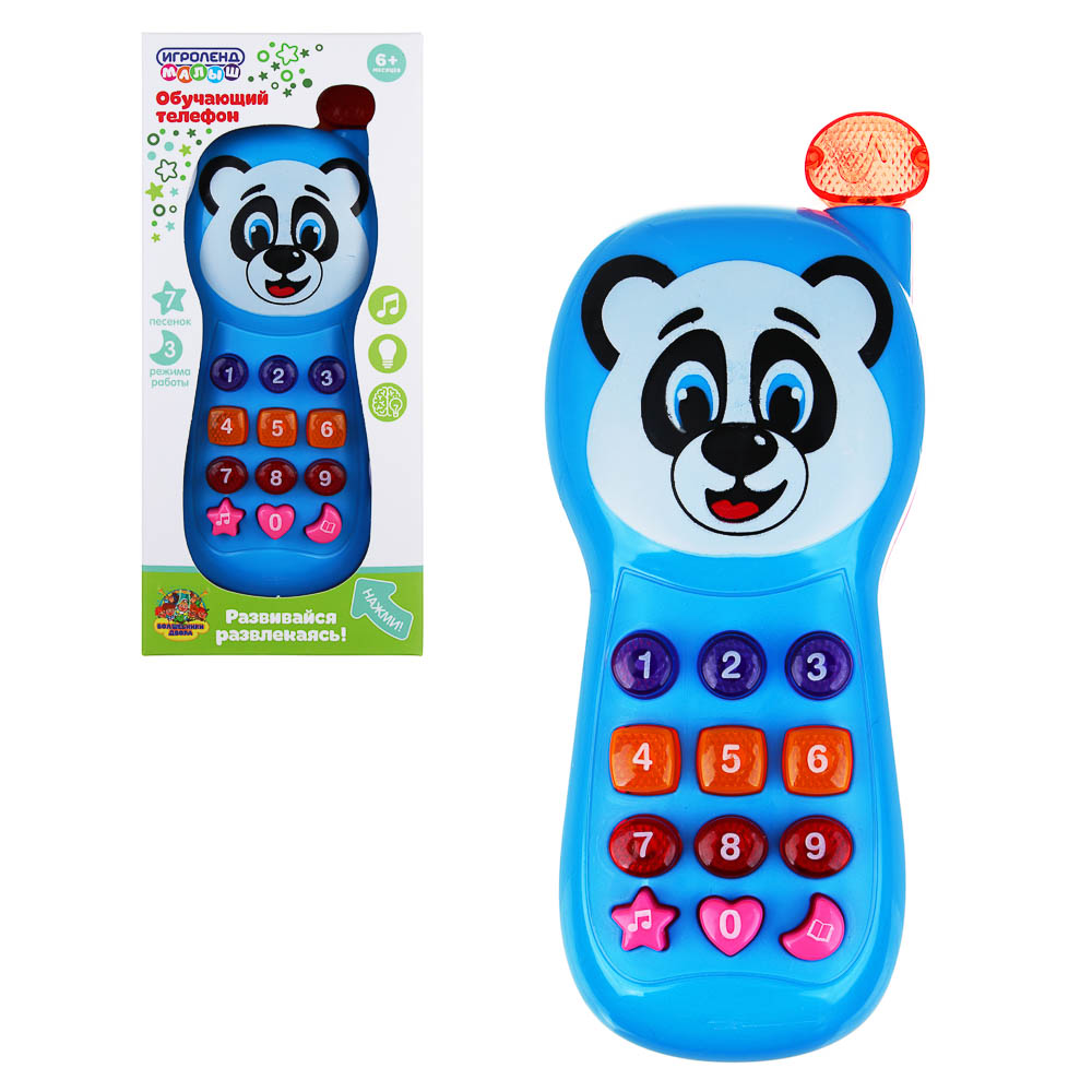 ИГРОЛЕНД Игрушка электронная телефон обучающий, свет, звук, ABS, пит. 2АА, 17,8х7,3х3,5см, 3 диз, арт.№ 272-637
