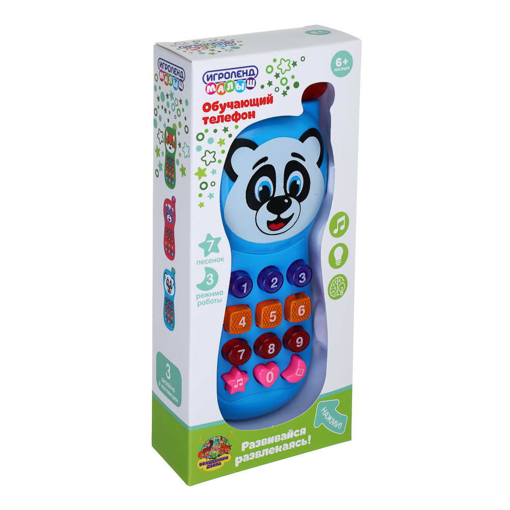 ИГРОЛЕНД Игрушка электронная телефон обучающий, свет, звук, ABS, пит. 2АА, 17,8х7,3х3,5см, 3 диз, арт.№ 272-637