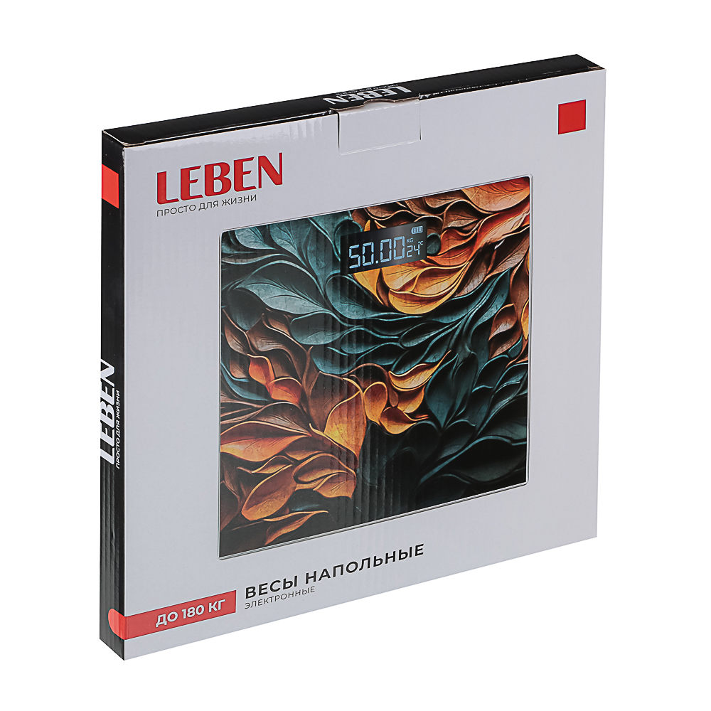 LEBEN Весы напольные электронные "Абстракция", ЖК-дисплей, макс. нагр.до 180кг, 26х26х0,5см, арт.№ 252-089
