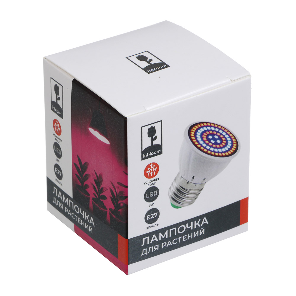INBLOOM Лампочка для растений, 5x5.4см, 80LED (52R+28B), Е27, 3.6Вт, PC, арт.№ 185-078