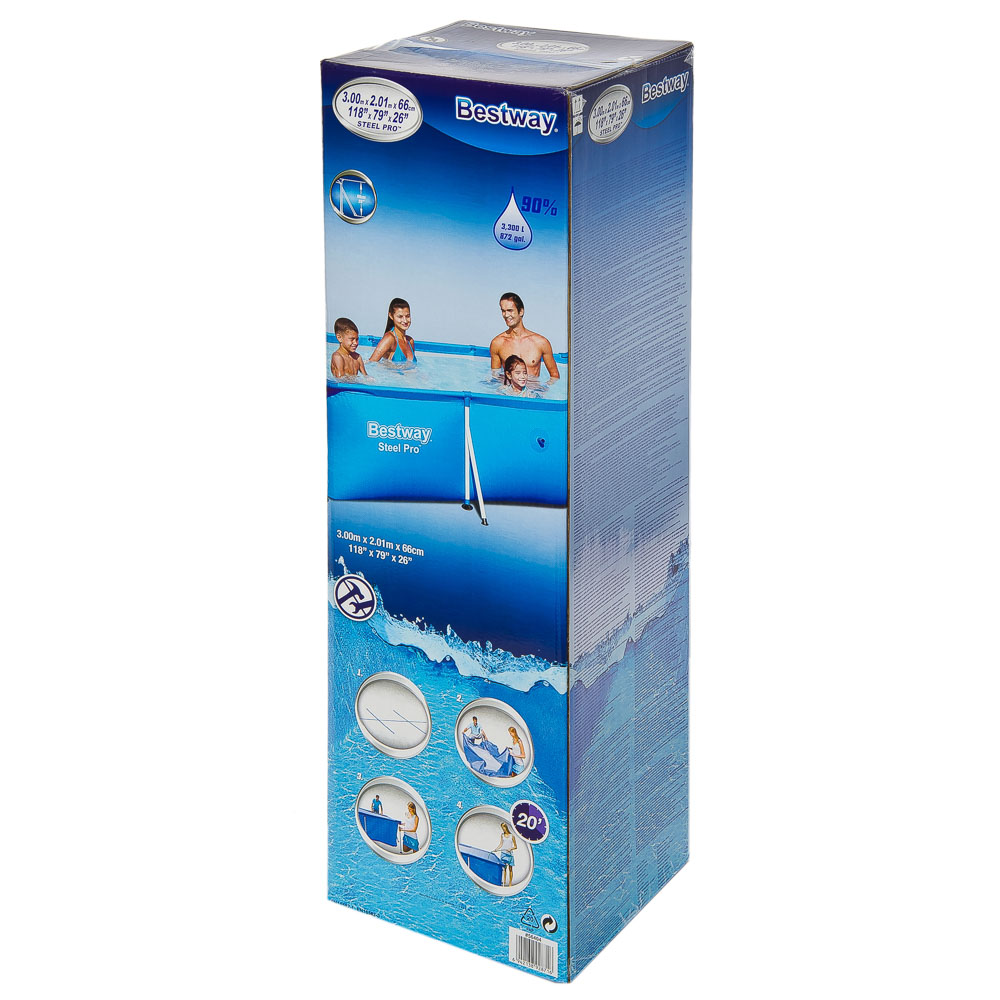 BESTWAY Прямоугольный бассейн, ПВХ, 300х201х66см, 3300л, 56404, арт.№ 107-203