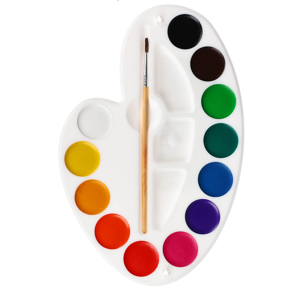 ЛУЧ Акварель медовая "Палитра", 12 цветов, с кистью, в фигурном пластиковом боксе в форме палитры, арт.№ 231-067