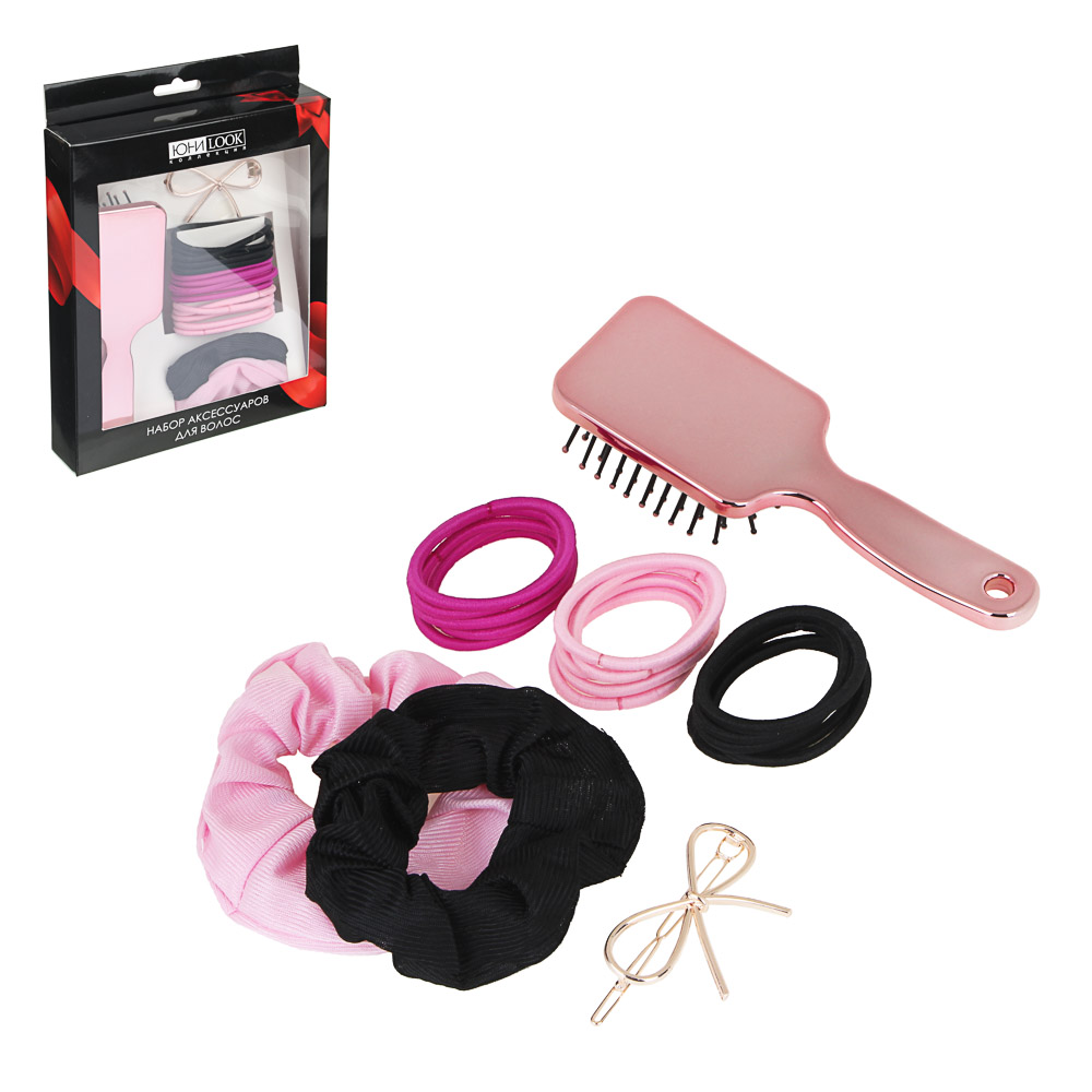 ЮНИLOOK Набор аксессуаров для волос: расческа 15,5см, заколка 7см, резинки d4см, пластик, сплав, ПЭ, арт.№ 316-358
