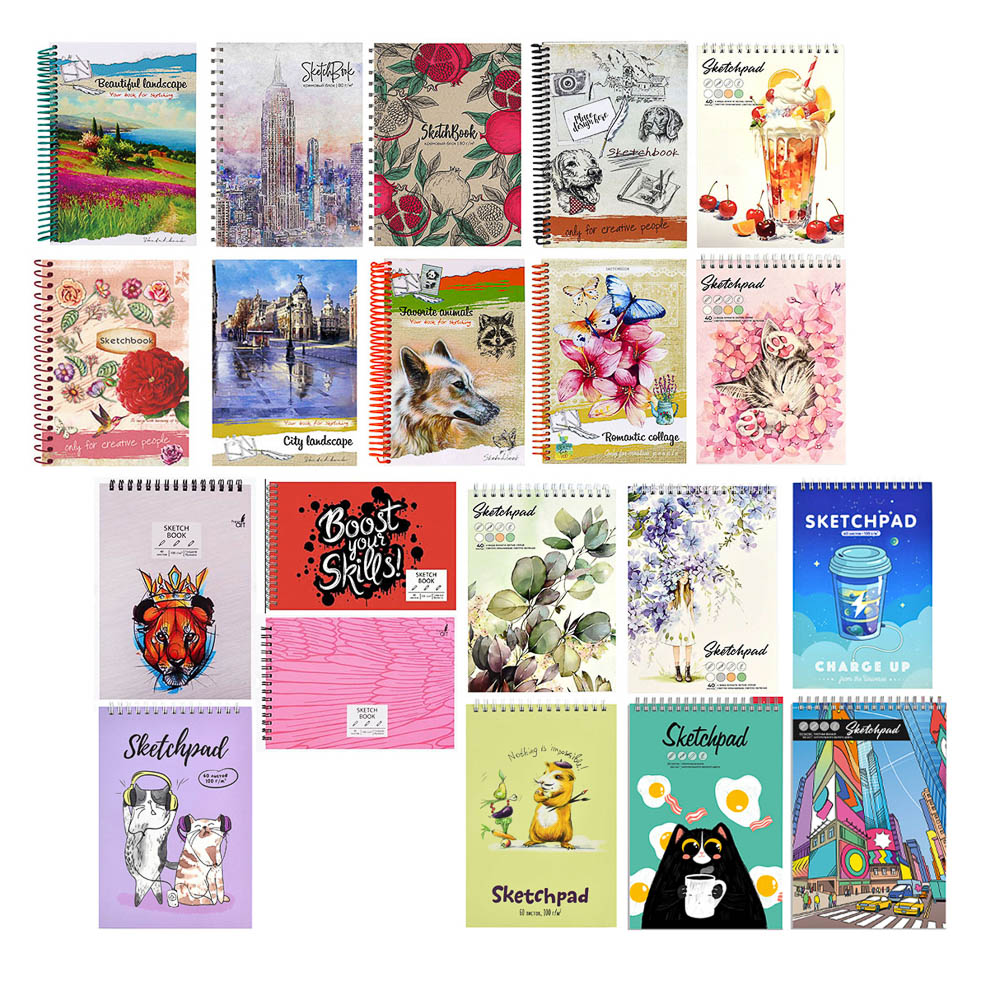 Скетчбук А5 (альбом), жёсткая подложка, спираль, в ассортименте, арт.№ 515-077