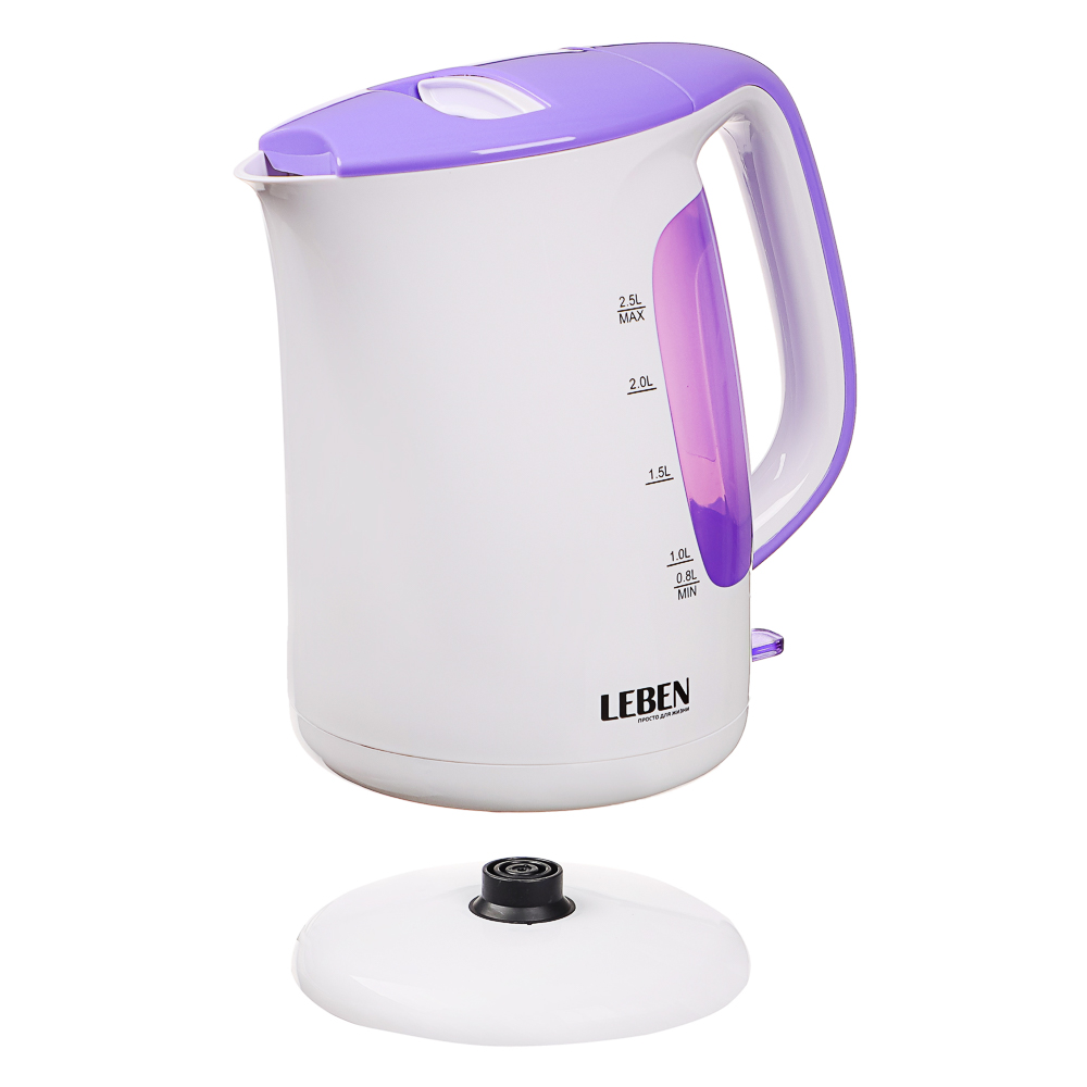 LEBEN Чайник электрический 2,5л, 1850Вт, скрытый нагр.элемент, пластик, арт.№ 291-006