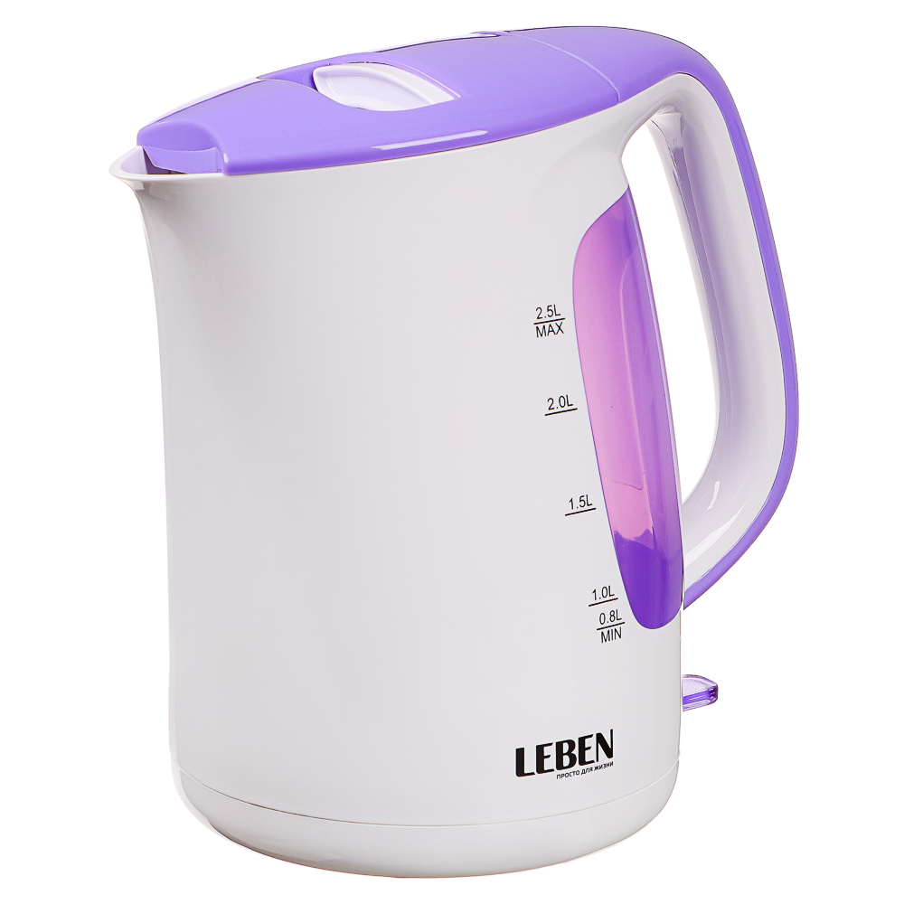 LEBEN Чайник электрический 2,5л, 1850Вт, скрытый нагр.элемент, пластик, арт.№ 291-006