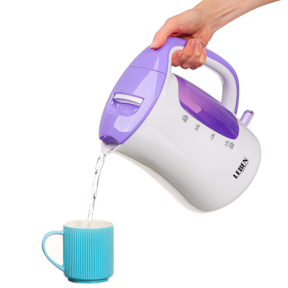 LEBEN Чайник электрический 2,5л, 1850Вт, скрытый нагр.элемент, пластик, арт.№ 291-006