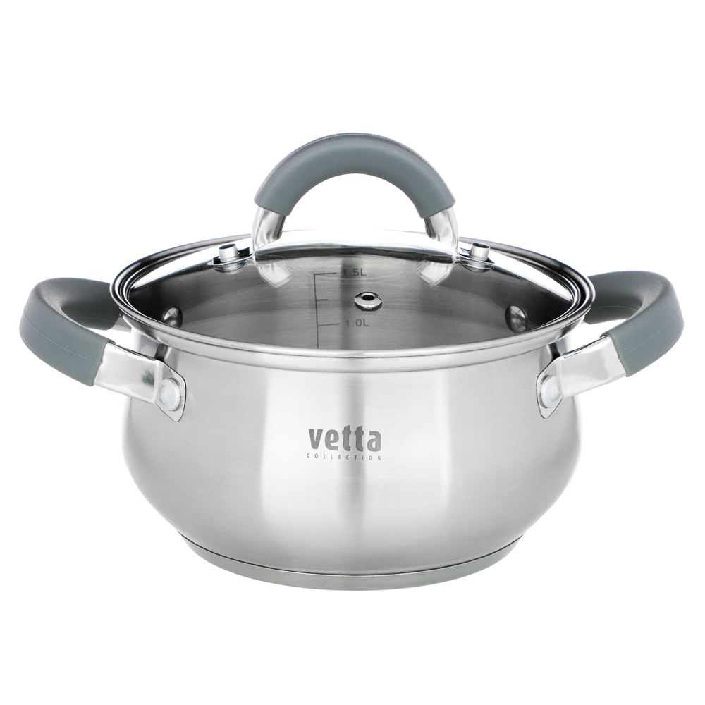 VETTA Вена Кастрюля 16х9,5см. 1,9л. со стекл. крышкой, индукция, арт.№ 822-043
