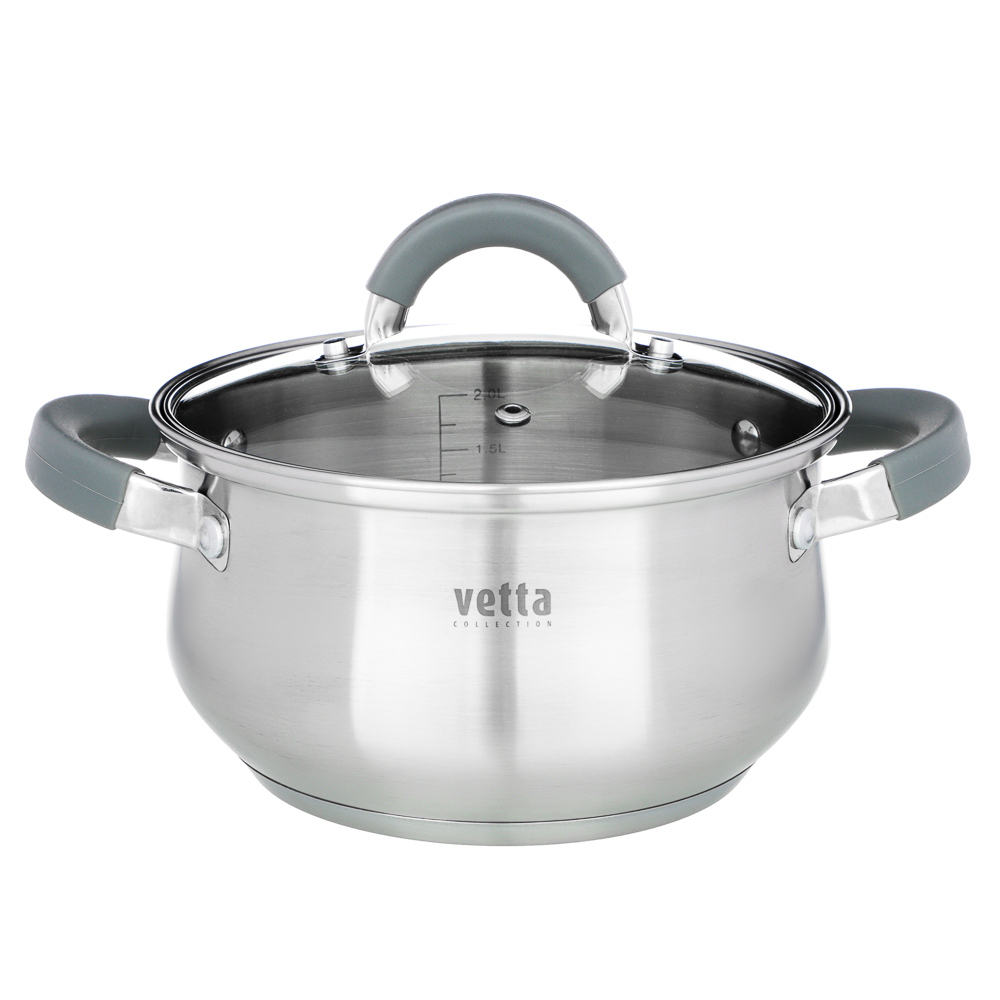 VETTA Вена Кастрюля 18х10,5см. 2,6л. со стекл. крышкой, индукция, арт.№ 822-054