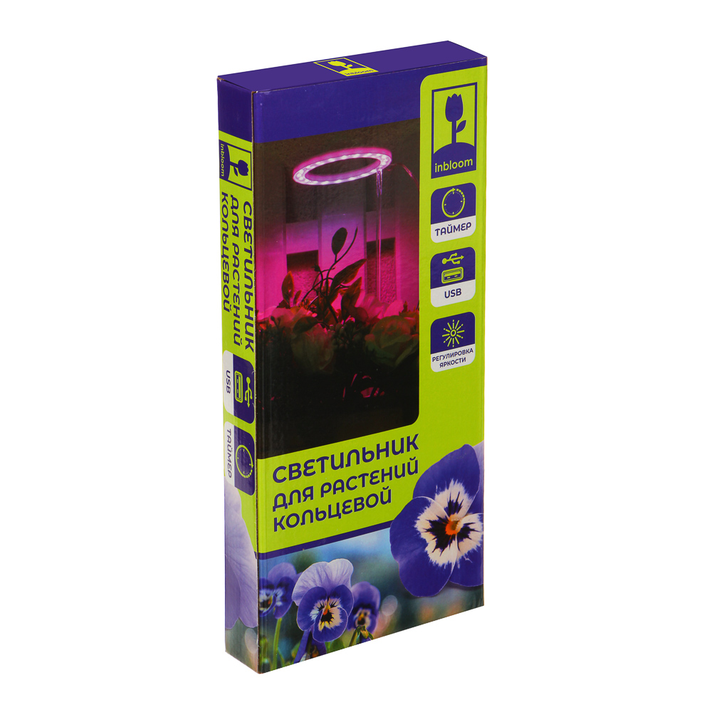 INBLOOM Фитолампа для растений, 9х0.6см, 20 LED, ультрафиолет, таймер, USB, 1.2Вт, ABS, PC, арт.№ 185-081