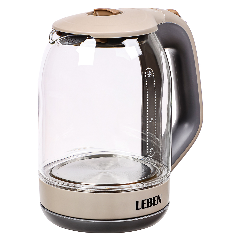 LEBEN Чайник электрический со стеклянной колбой, 1850 Вт, 1,7л, арт.№ 291-086