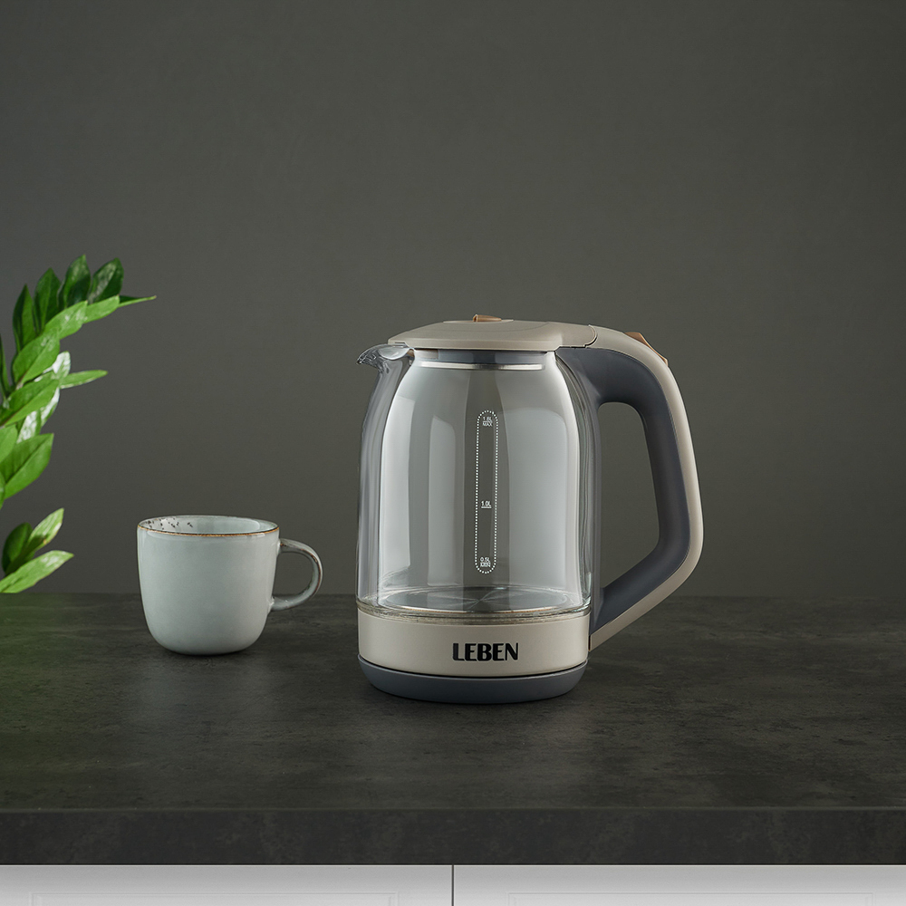 LEBEN Чайник электрический со стеклянной колбой, 1850 Вт, 1,7л, арт.№ 291-086