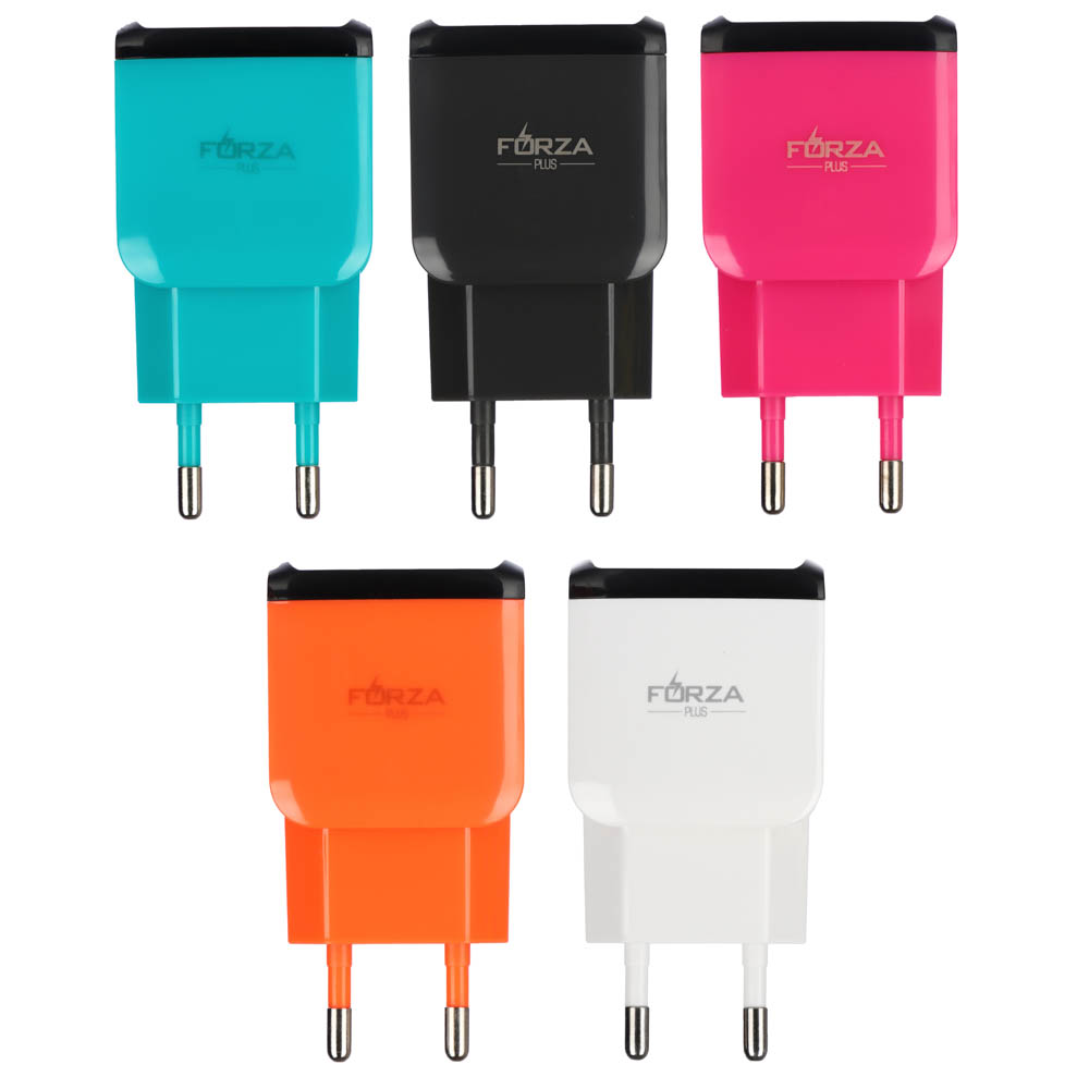 Сетевое зарядное устройство FORZA Палитра, 2xUSB, 2А, 5В, 5 цветов, арт.№ 916-217