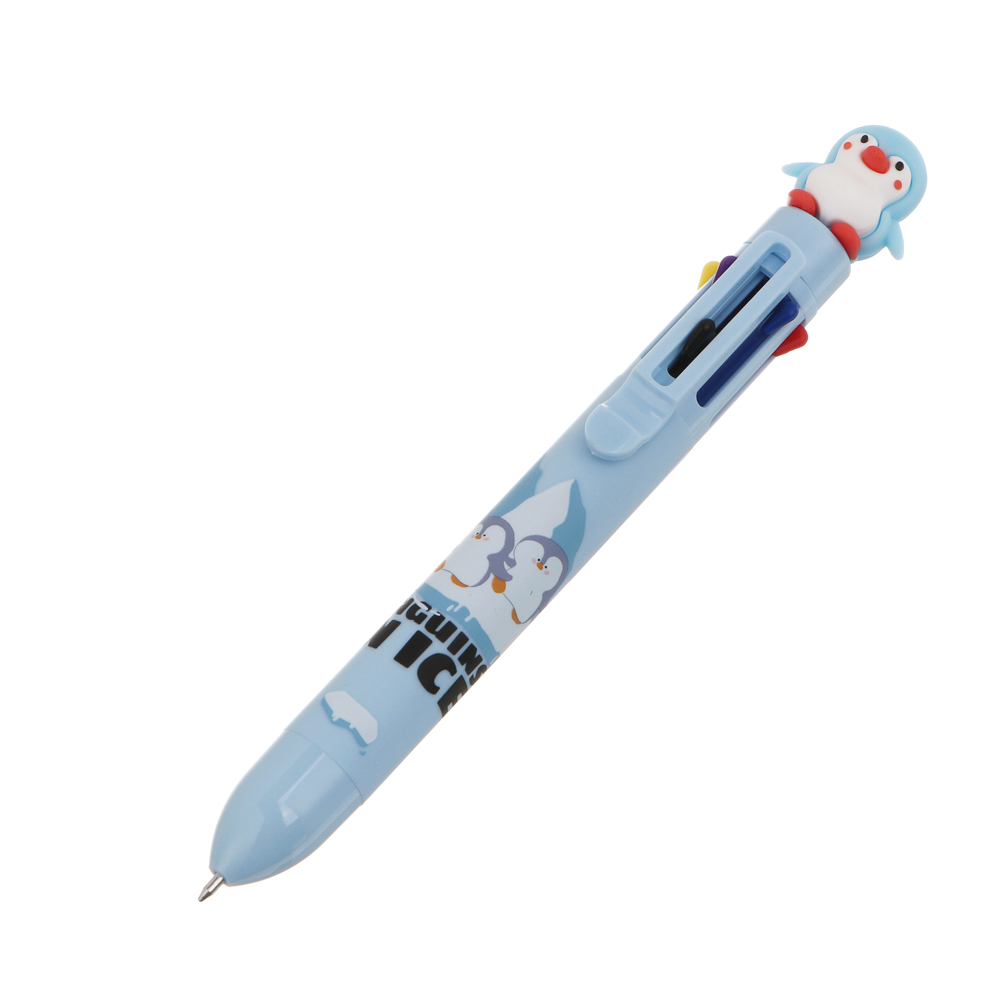 Ручка шариковая автоматическая 8-цветная 0,7мм, с фигуркой в форме пингвина, 3 вида, шоу-бокс, арт.№ 591-313