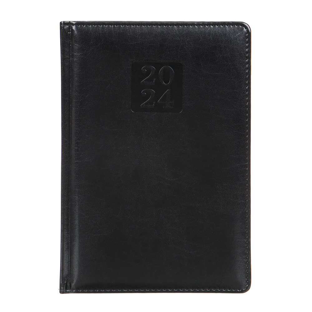Ежедневник на 2024 "ПРЕСТИЖ" А5, 352 стр., тв.обл.с поролоном, иск.кожа, цв.срез, тонир.блок,черный, арт.№ 572-139