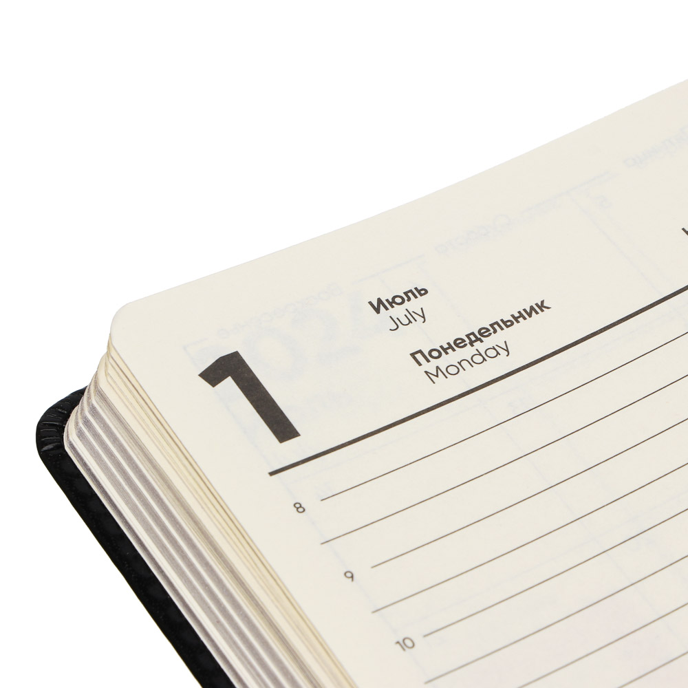 Ежедневник на 2024 "ПРЕСТИЖ" А5, 352 стр., тв.обл.с поролоном, иск.кожа, цв.срез, тонир.блок,черный, арт.№ 572-139
