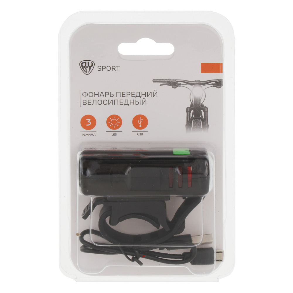 Фонарь велосипедный передний, тм BY SPORT, 3 режима, 1LED, USB, арт.№ 195-010