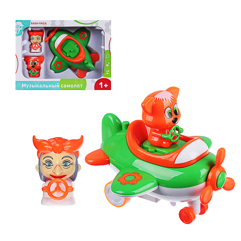 ИГРОЛЕНД Игрушка музыкальная в виде самолета, 2 персонажа, свет,звук,инерция, ABS, 21,5х16х7,5см, арт.№ 866-021