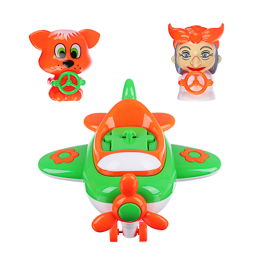 ИГРОЛЕНД Игрушка музыкальная в виде самолета, 2 персонажа, свет,звук,инерция, ABS, 21,5х16х7,5см, арт.№ 866-021