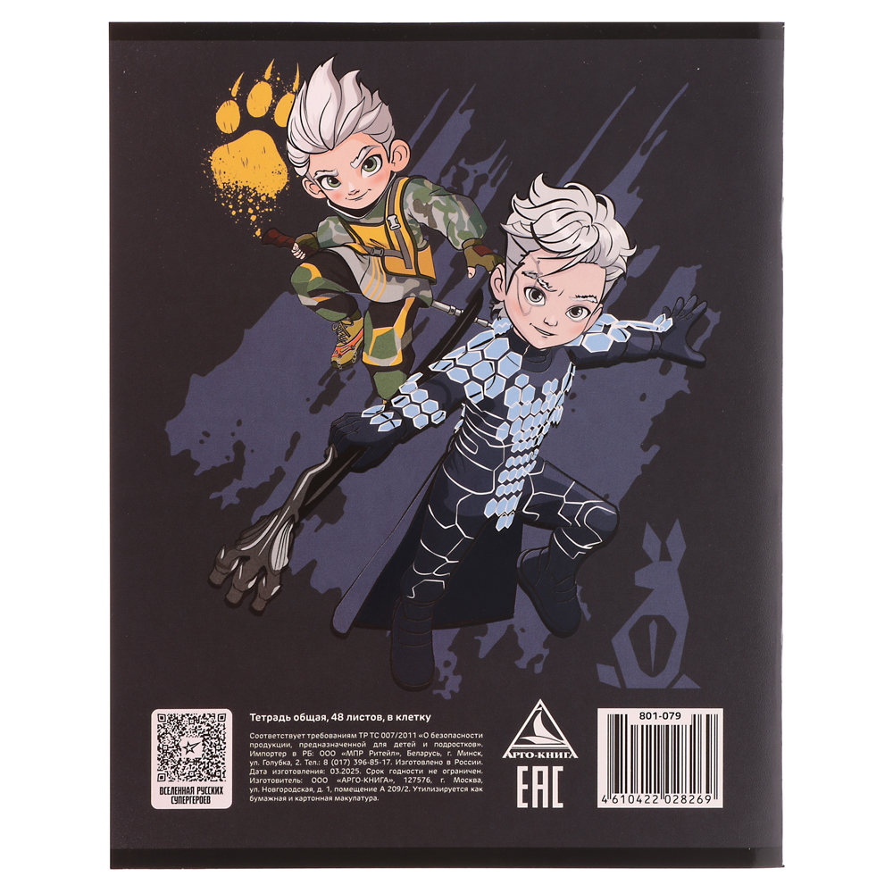 BY Русские Супергерои Тетрадь общая 48л. в клетку "РСГ", УФ, твин лак, обл. картон, скрепка, 2 диз., арт.№ 801-079