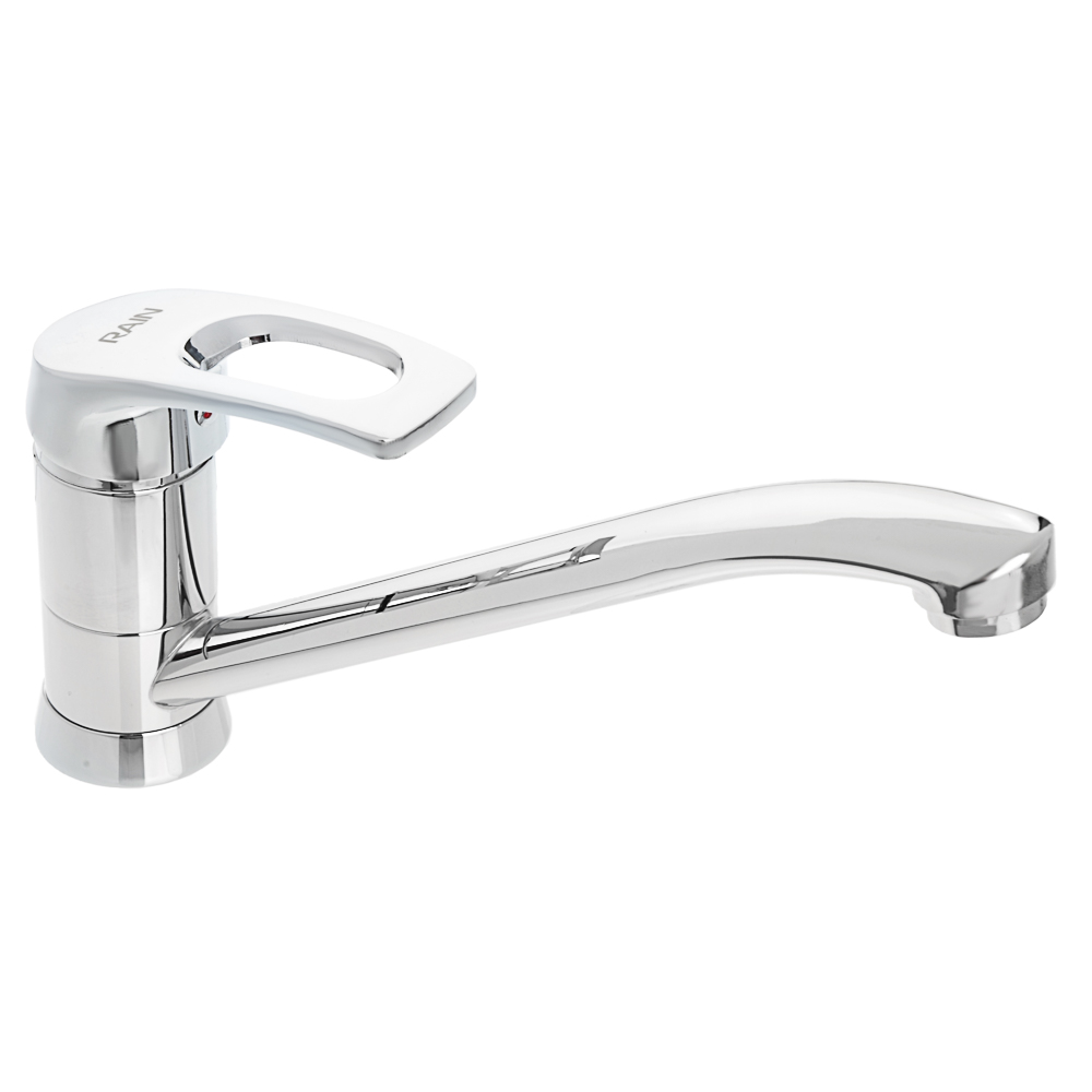 RAIN Смеситель для кухни Платина, длинный плоский излив, картриджд 40мм, гайка, латунь, хром, арт.№ 561-300