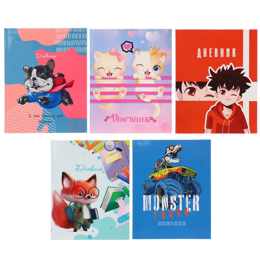 Дневник школьный для младших классов, 48л, гибкая интегральная обложка, блок офсет 60 г\м2,  5 диз., арт.№ 564-003