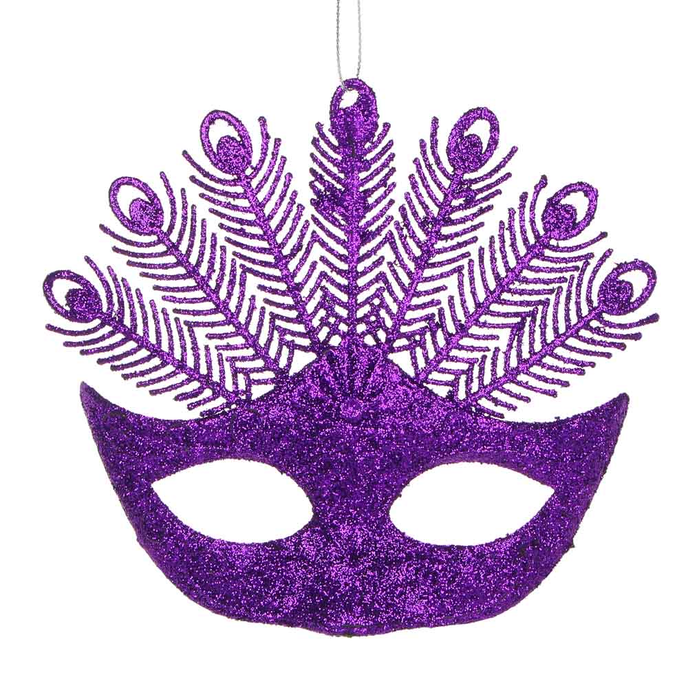 СНОУ БУМ Подвеска декоративная в виде маски, глиттер, фиолетовый, пластик, 13,5*13,5см, арт.№ 374-372