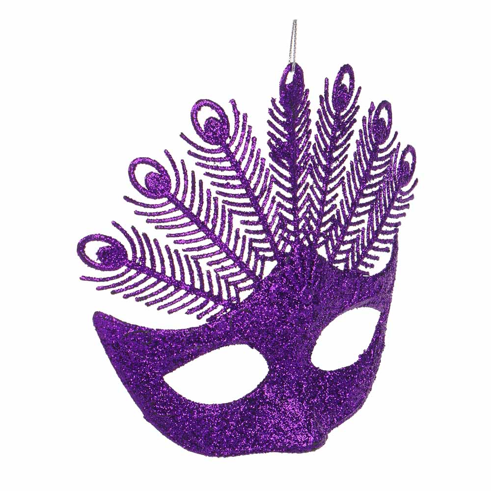 СНОУ БУМ Подвеска декоративная в виде маски, глиттер, фиолетовый, пластик, 13,5*13,5см, арт.№ 374-372