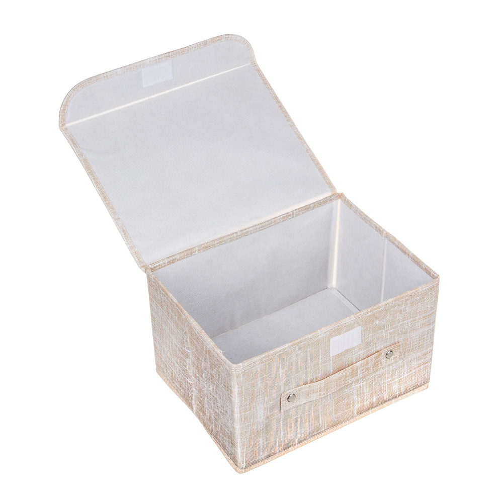 Кофр для хранения с крышкой тм VETTA ЛЁН, полиэстер, 26х20х15см, бежевый, арт.№ 457-646