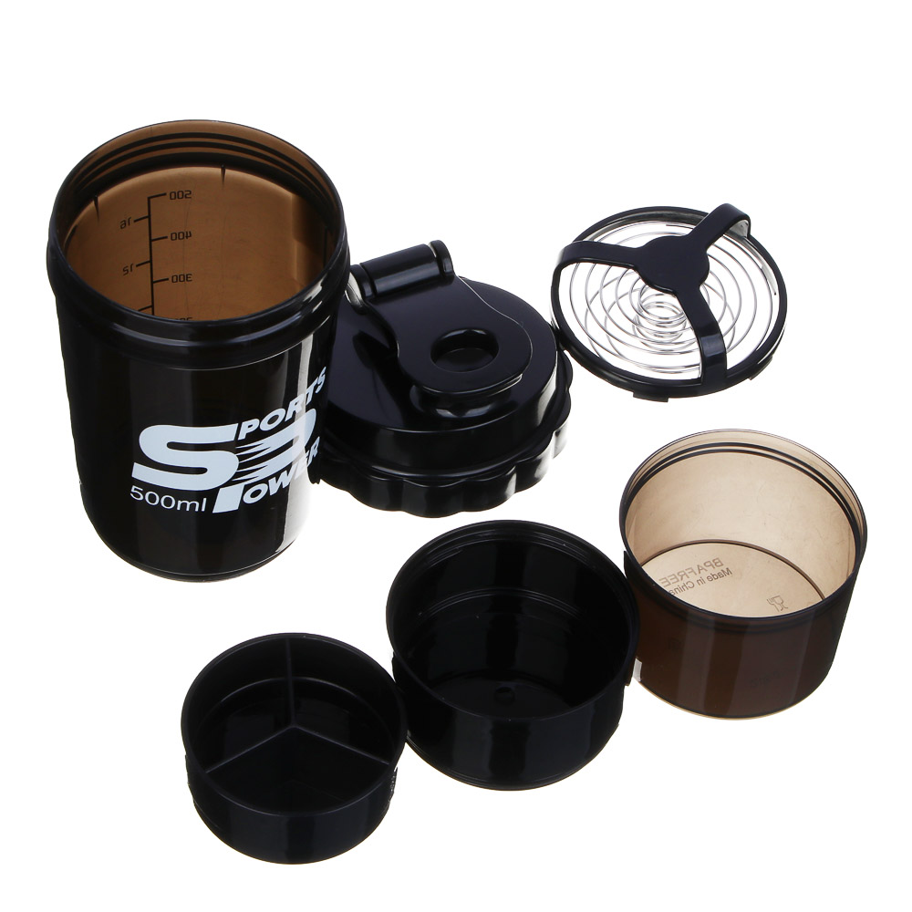 SILAPRO Спортивный шейкер 3 в 1  (пружина-венчик, два контейнера), 500мл, 25x9см, полипропилен, арт.№ 088-001