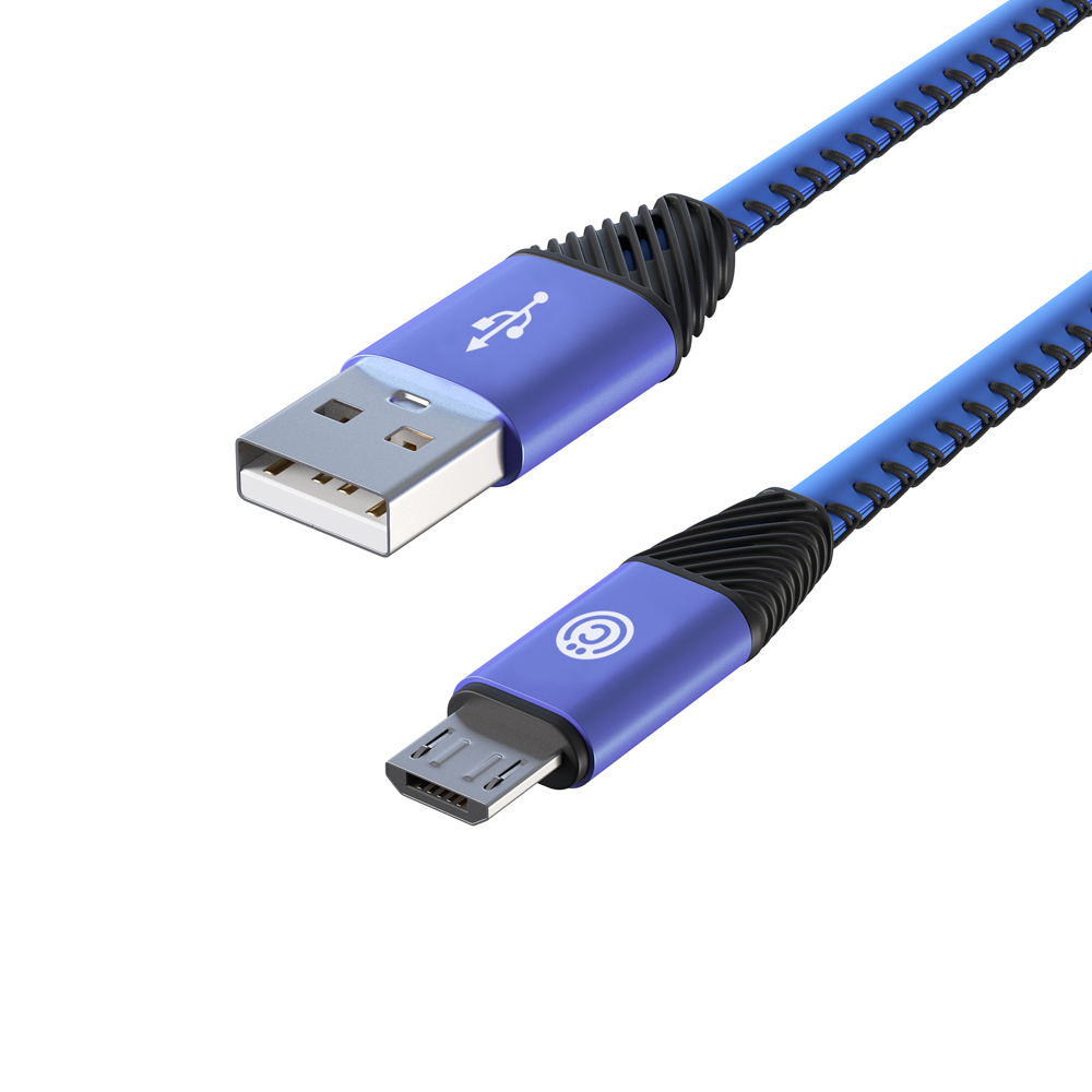 ВСЁГАЗИН Кабель для зарядки Премиум Micro USB, 1м, 2А, кожаная оплётка, синий, арт.№ 931-278