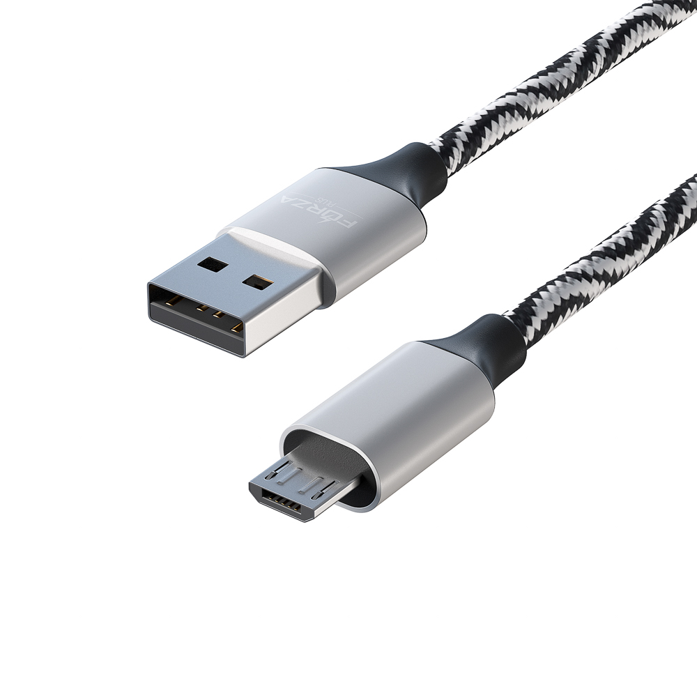 Кабель для зарядки USB(A)-microUSB FORZA Серпантин, 1м, 1.5А, тканевая оплётка, 4 цвета, пакет, арт.№ 470-033