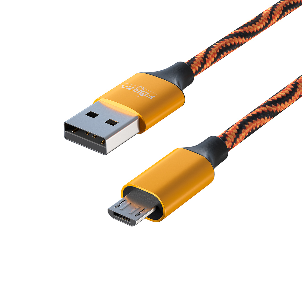 Кабель для зарядки USB(A)-microUSB FORZA Серпантин, 1м, 1.5А, тканевая оплётка, 4 цвета, пакет, арт.№ 470-033