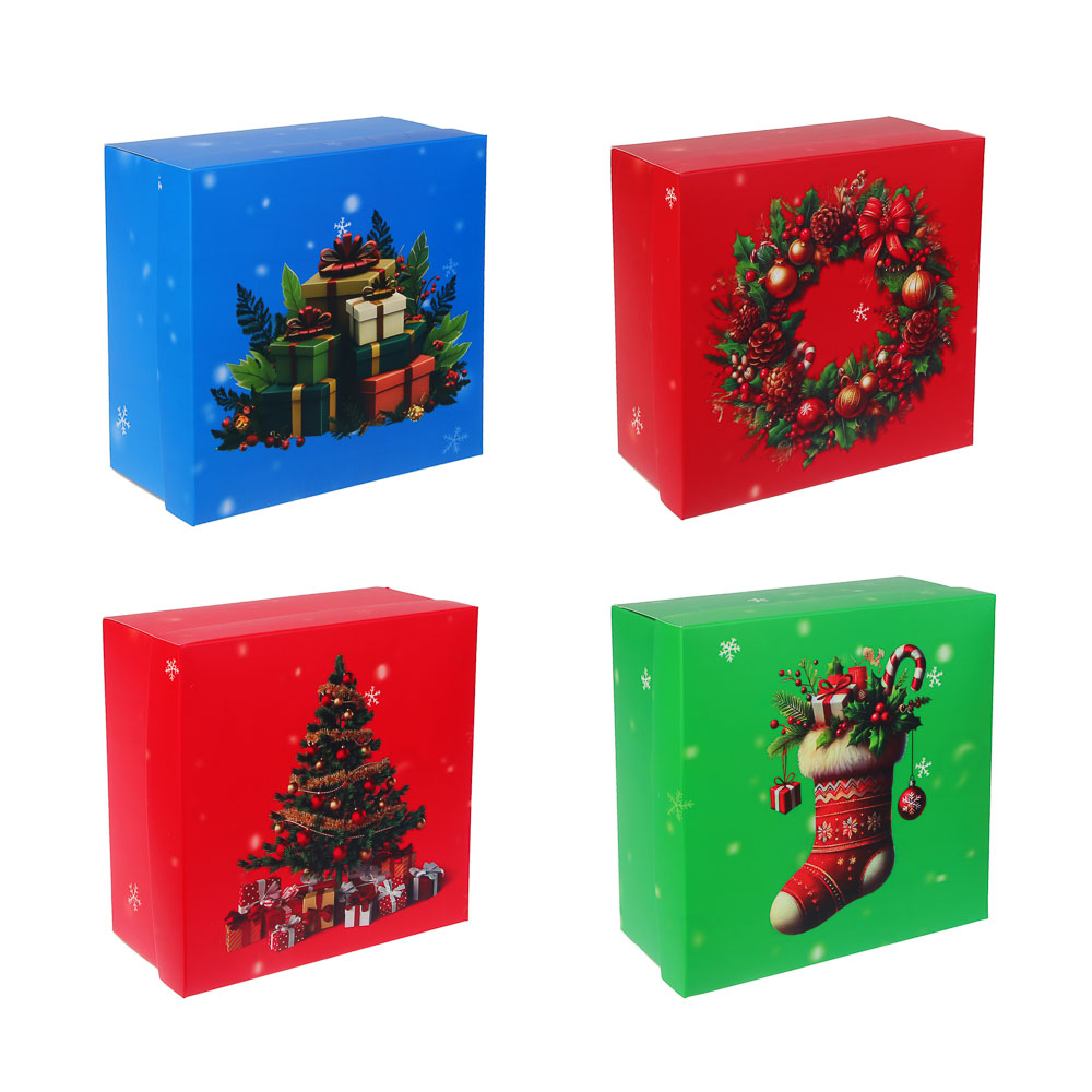 Коробка складная, 19,5x19,5x9,5см, бумага, арт.1, 4 дизайна, арт.№ 207-236