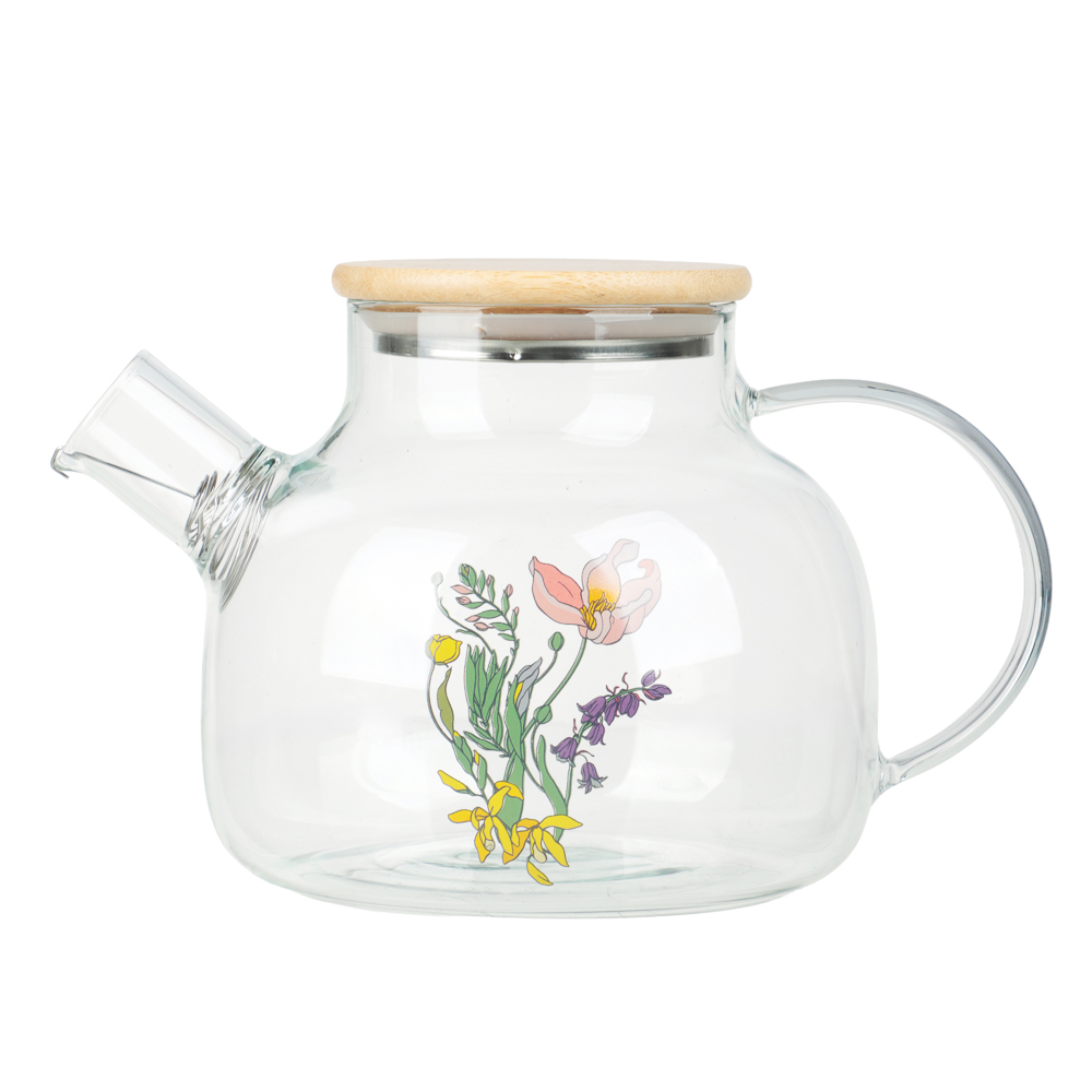 Чайник заварочный с металлическим фильтром тм SATOSHI Ботаника 1000мл, стекло, арт.№ 850-280