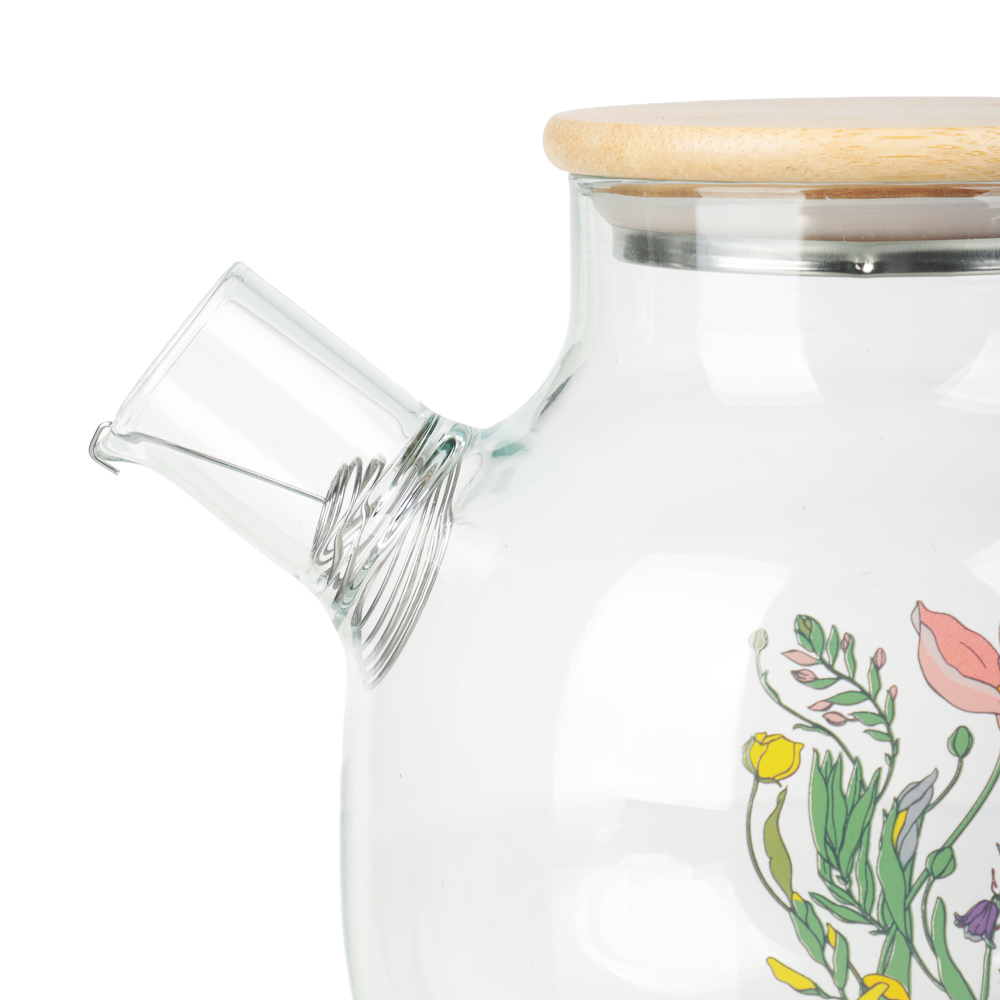 Чайник заварочный с металлическим фильтром тм SATOSHI Ботаника 1000мл, стекло, арт.№ 850-280