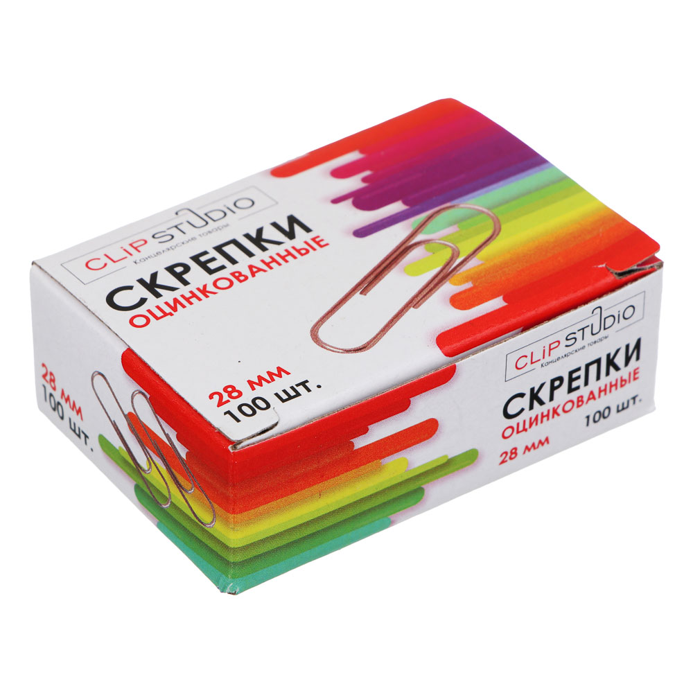 ClipStudio Скрепки металлические овальные оцинкованные 28 мм, 100 шт в картонной коробке, арт.№ 588-021