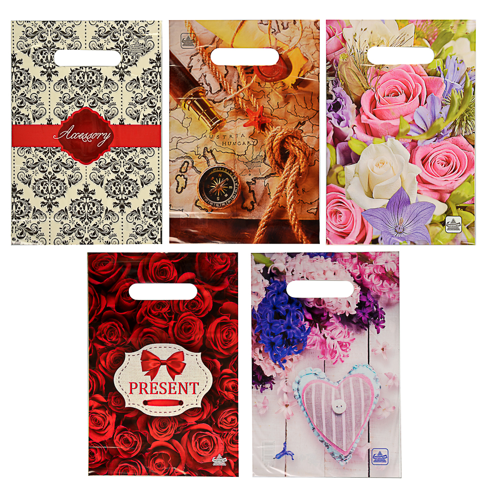 Пакет ПВД с вырубной ручкой, ML 30х20см, 30 мкм, 5 дизайнов, арт.№ 507-877