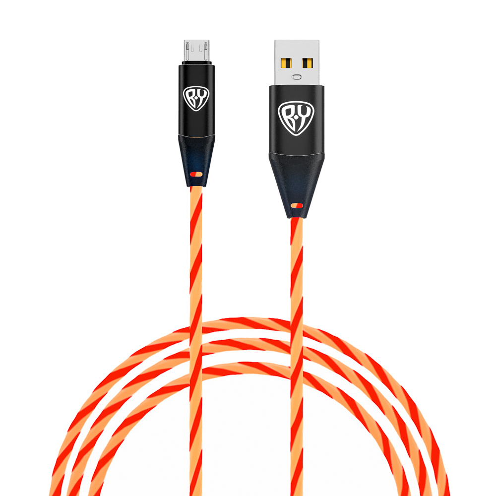 BY Кабель для зарядки Светящийся Micro USB, 1м,2.4А, Быстрая зарядка, LED подсветка оранжевая, Конек, арт.№ 931-207