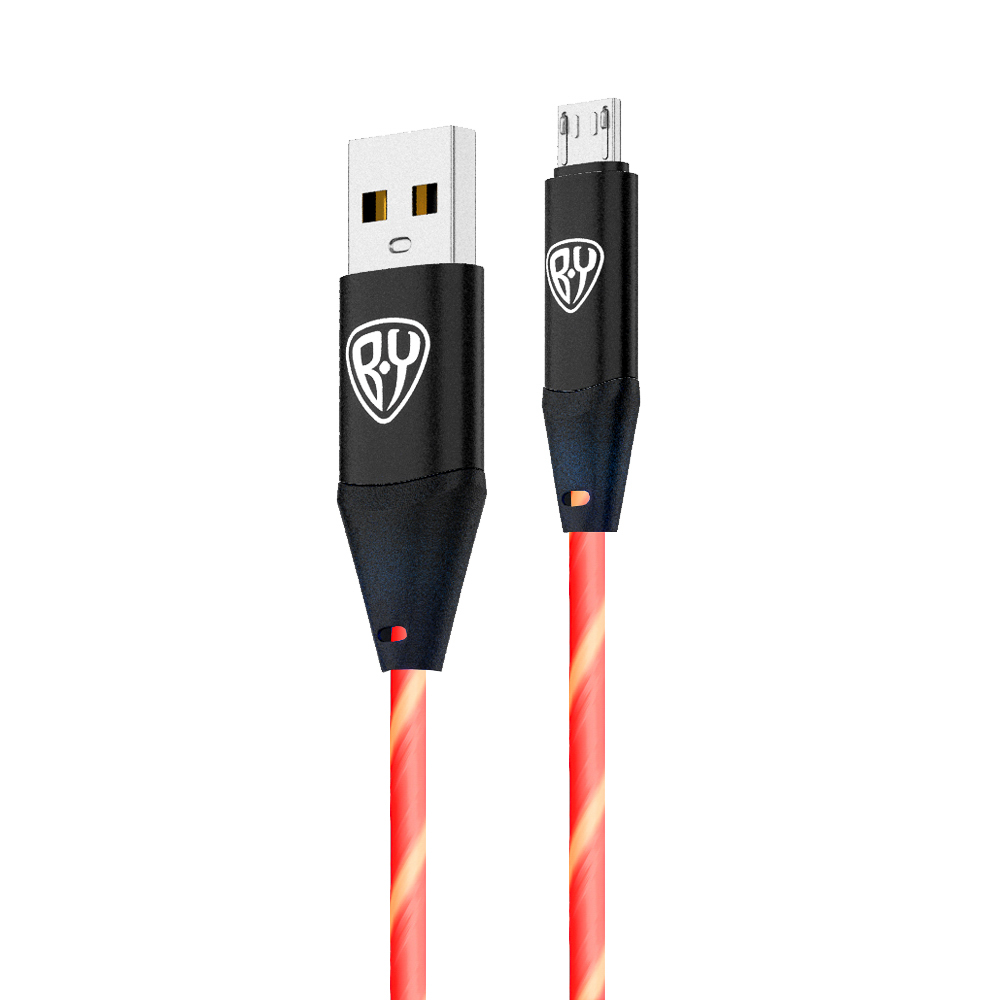 BY Кабель для зарядки Светящийся Micro USB, 1м,2.4А, Быстрая зарядка, LED подсветка оранжевая, Конек, арт.№ 931-207