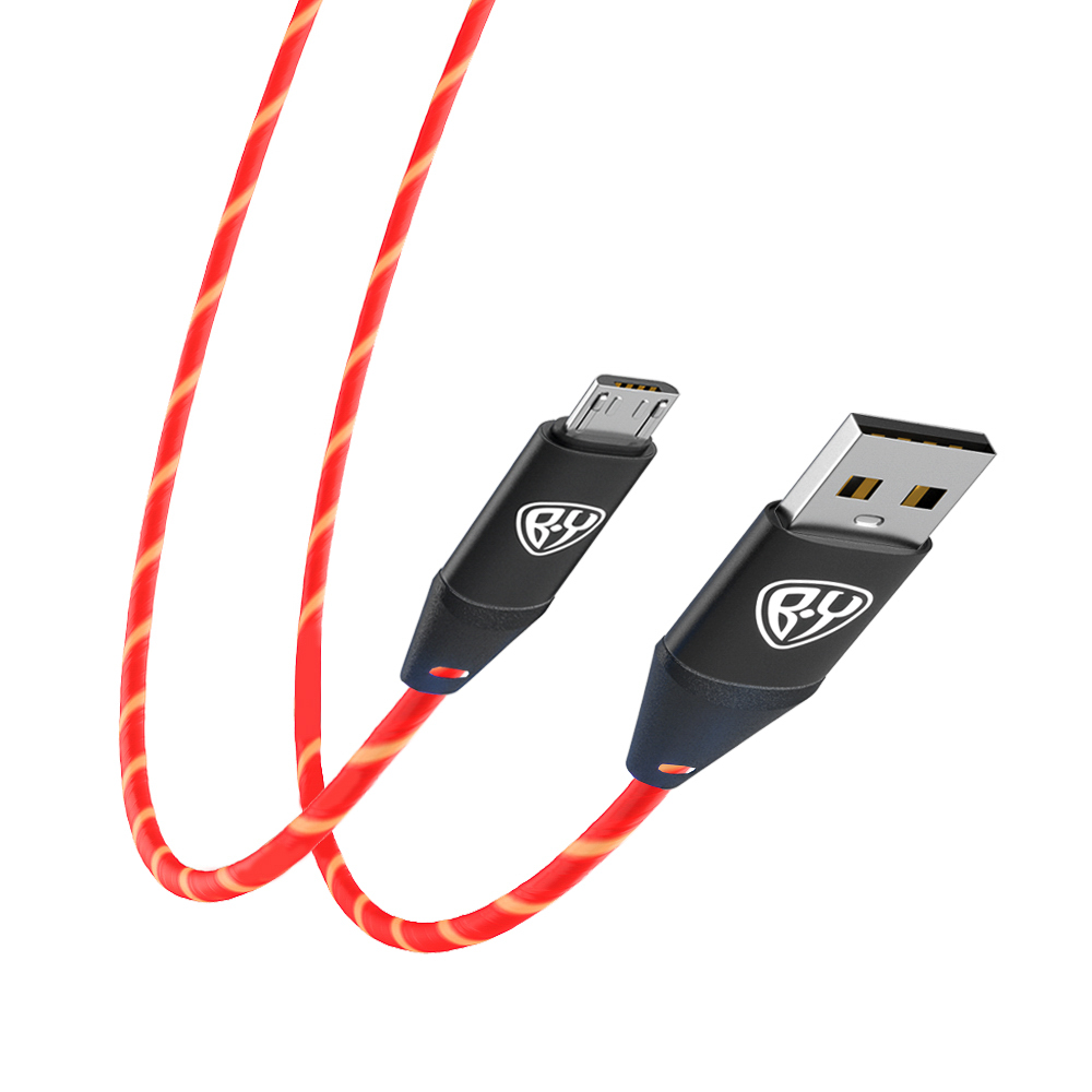 BY Кабель для зарядки Светящийся Micro USB, 1м,2.4А, Быстрая зарядка, LED подсветка оранжевая, Конек, арт.№ 931-207