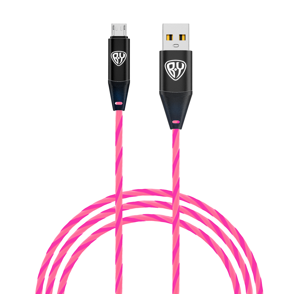Кабель для зарядки USB(A)-microUSB BY Светящийся, 1м, 2.4А, быстр зар, LED подсветка розовая, Заря, арт.№ 931-208